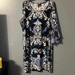 1X Black, dark teal, periwinkle & white Dress worn 2 times
